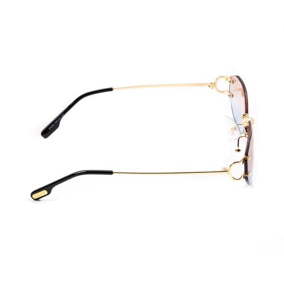 Rimless Tan And Gray Gradient Tint Gold Frame Men's  Luxury Sunglasses - Picture 4 of 5